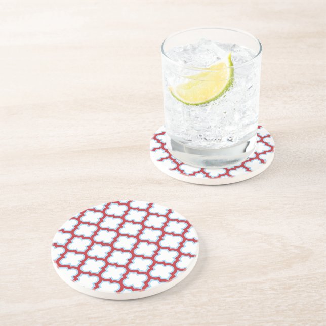 Dessous De Verre En Grès Trellis blanc et rouge, treillis, Quatrefoil (Côté)