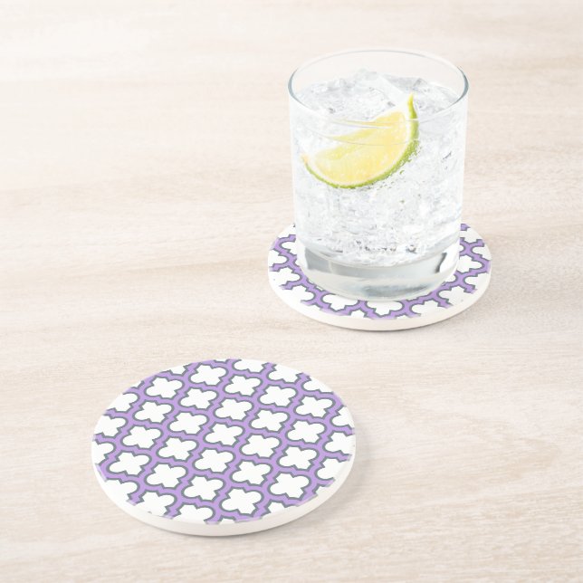 Dessous De Verre En Grès Trellis blanc et violet, treillis, Quatrefoil (Côté)
