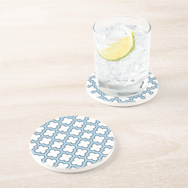 Dessous De Verre En Grès Trellis bleu blanc et bébé, treillis, Quatrefoil (Côté)