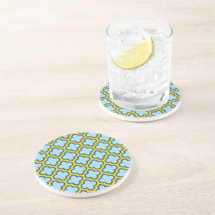 Dessous De Verre En Grès Trellis bleu et jaune, treillis, Quatrefoil
