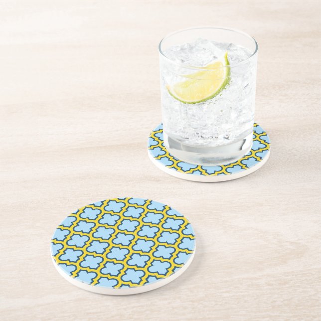 Dessous De Verre En Grès Trellis bleu et jaune, treillis, Quatrefoil (Côté)