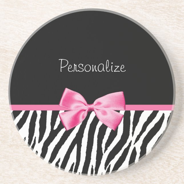 Dessous De Verre En Grès Trendy Black And White Zebra Print Rose Ribbon (Devant)