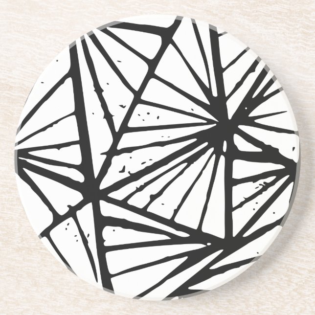 Dessous De Verre En Grès Triangles Abstraits noir et blanc Coupe Lino (Devant)