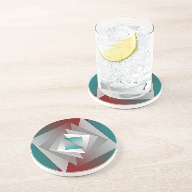 Dessous De Verre En Grès Triangles turquoises gris bordeaux (Côté)
