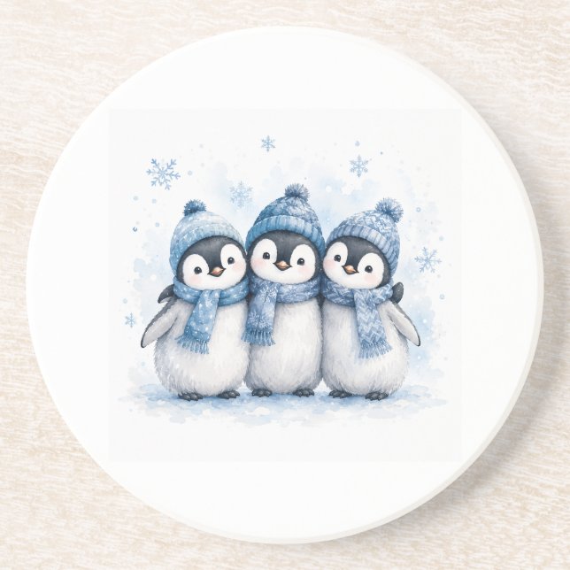 Dessous De Verre En Grès Trio de manchots mignons de l'hiver Can Cooler | A (Devant)