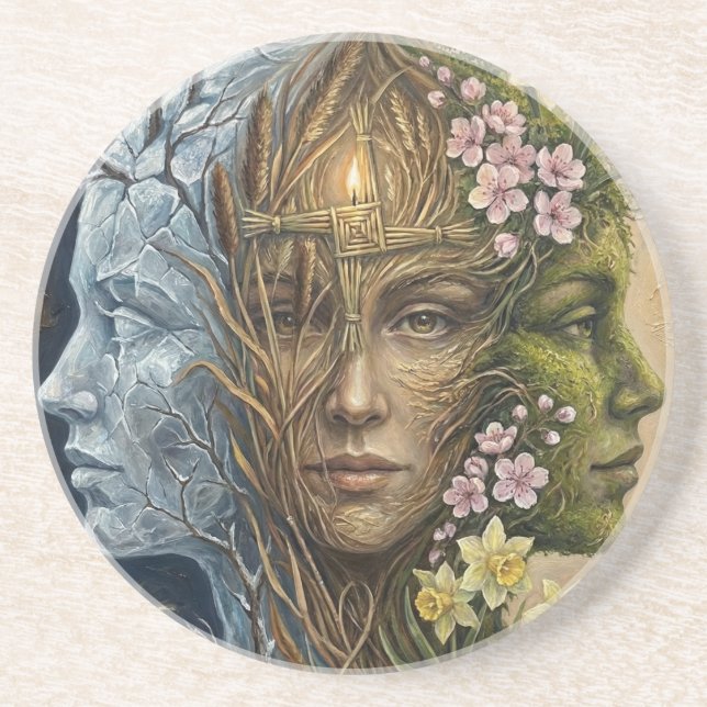 Dessous De Verre En Grès Triple Goddess Winter to Spring Imbolc Fantasy Art (Devant)