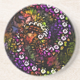 Dessous De Verre En Grès Trippal fractal violet psychédélique arc-en-ciel
