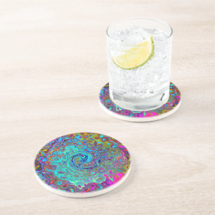 Dessous De Verre En Grès Trippy Sky Blue Abstrait Retro Liquid Swirl