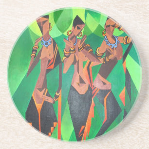 Dessous De Verre En Grès Trois Femmes Noires Traditionnelles Ethniques Dans