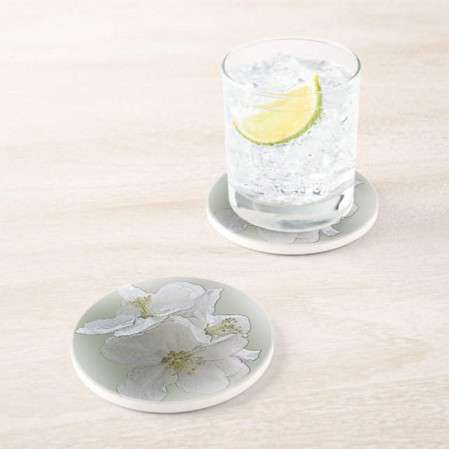 Dessous De Verre En Grès trois fleurs blanches (Côté)