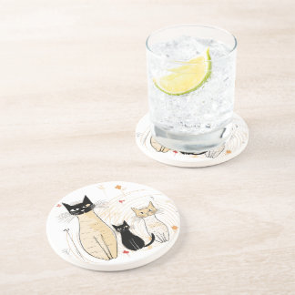Dessous De Verre En Grès Trois Kitties et fleurs Dessous de verre de grès