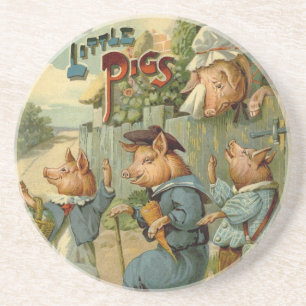 Dessous De Verre En Grès Trois Petits Cochons Conte de Fées Vintage
