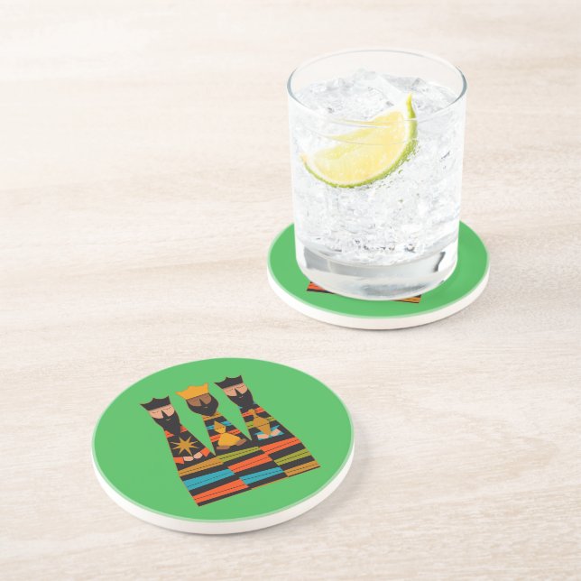Dessous De Verre En Grès Trois Sages Modernes de la Mi-Siècle (Côté)