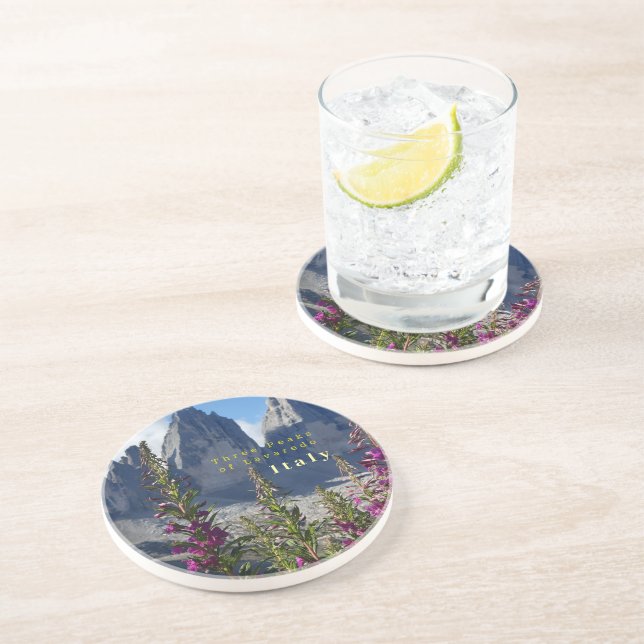Dessous De Verre En Grès Trois sommets de Lavaredo Italie Fleur sauvage (Côté)