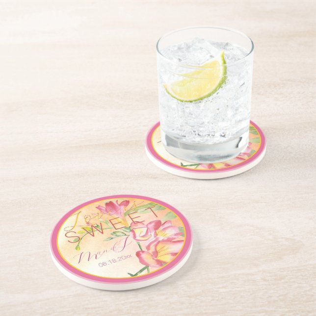 Dessous De Verre En Grès Tropical Freesia Aquarelle Love is Sweet (Côté)