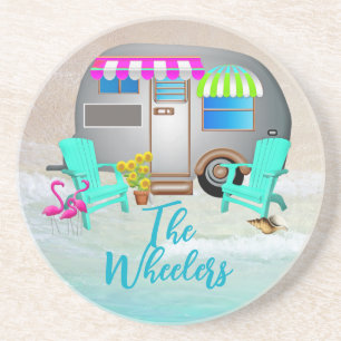 Dessous De Verre En Grès Tropical Ocean Camping Trailer Nom famille