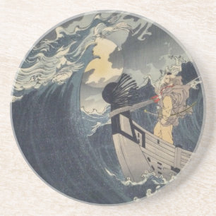 Dessous De Verre En Grès Tsukioka Yoshitoshi - Benkei contre une Pleine lun