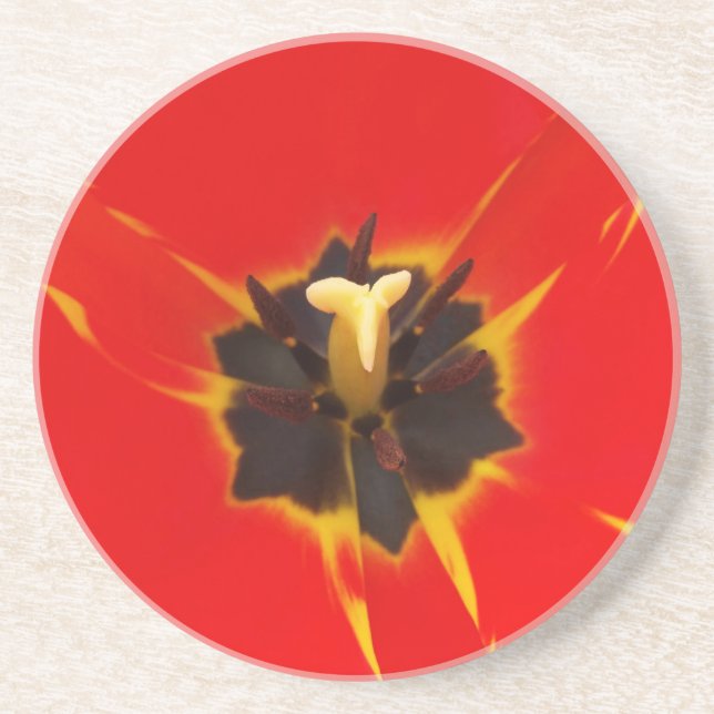 Dessous De Verre En Grès tulipe jaune rouge (Devant)
