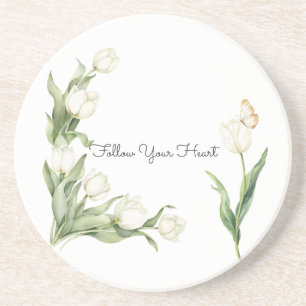 Dessous De Verre En Grès Tulipes blancs papillon