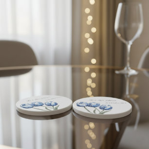 Dessous De Verre En Grès Tulipes en bleu de Delft personnalisables