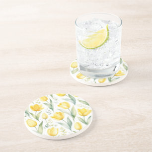 Dessous De Verre En Grès Tulipes jaunes Peinture florale aquarelle Botaniqu