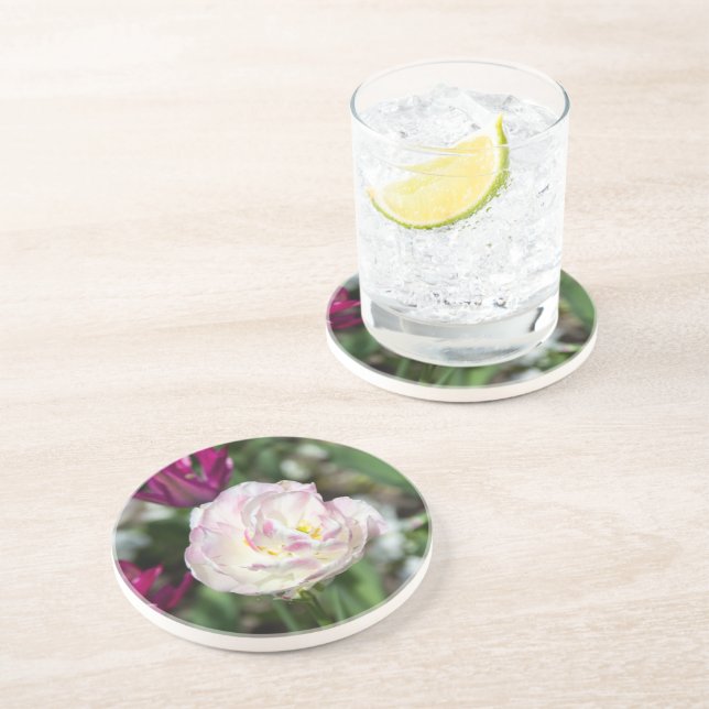 Dessous De Verre En Grès Tulipes rose vif par jour ensoleillé (Côté)