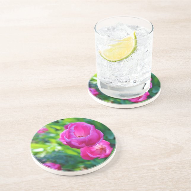 Dessous De Verre En Grès Tulipes roses (Côté)