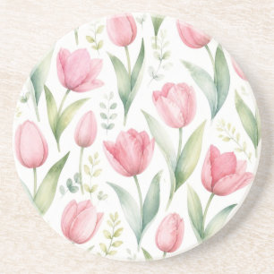 Dessous De Verre En Grès Tulipes roses Peinture florale aquarelle botanique
