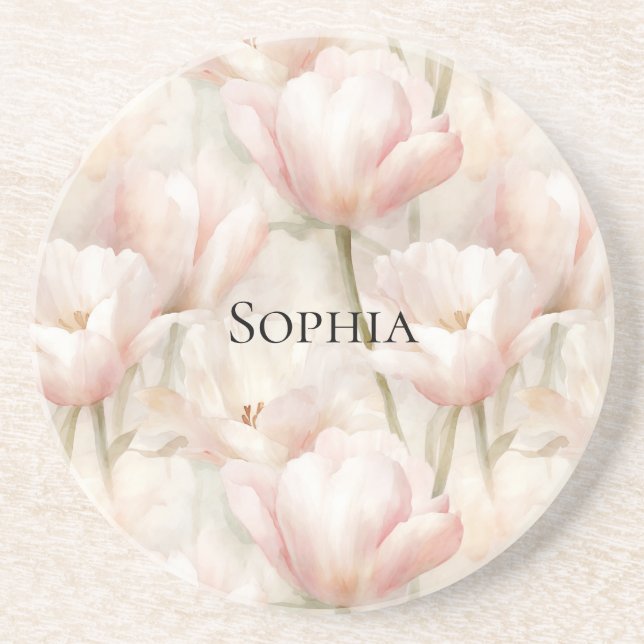 Dessous De Verre En Grès Tulipes roses rousses Florales (Devant)