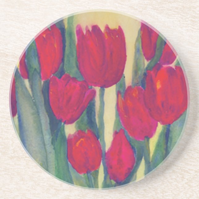 Dessous De Verre En Grès Tulipes rouges (Devant)