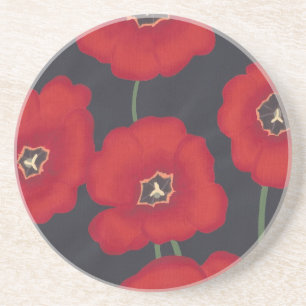 Dessous De Verre En Grès Tulipes rouges brillantes sur Noir, Déchets de boi