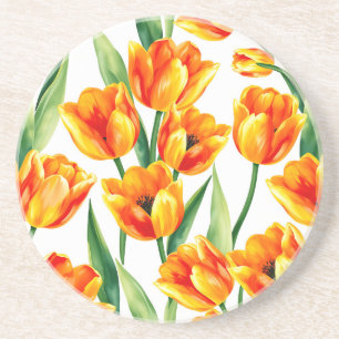 Dessous De Verre En Grès Tulipes vibrantes Motif aquarelle en Jaune clair