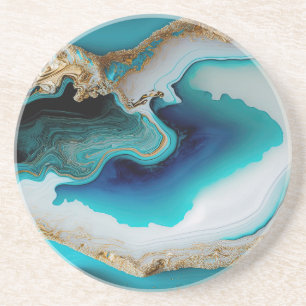 Dessous De Verre En Grès Turquoise Aqua Blue Gold Gemstone Acrylique Pour A