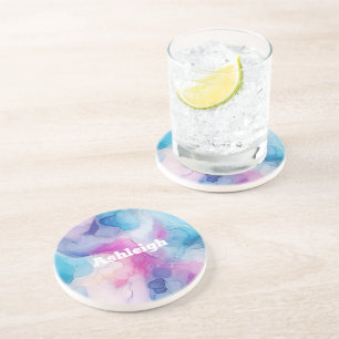 Dessous De Verre En Grès Turquoise Aqua Marbre rose violet Anniversaire