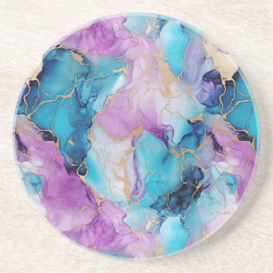 Dessous De Verre En Grès Turquoise Aqua violet marbre or
