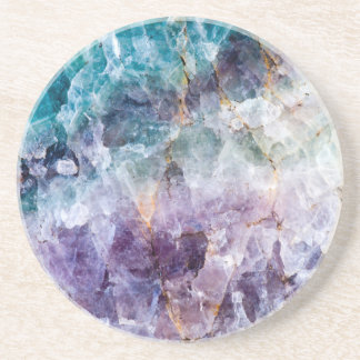 Dessous De Verre En Grès Turquoise et cristal de quartz pourpre