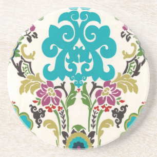 Dessous De Verre En Grès Turquoise florale de prune de motifs de damassé