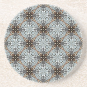 Dessous De Verre En Grès Turquoise, Gris, Bronze Motif à fleurs Vintages