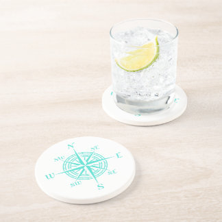 Dessous De Verre En Grès Turquoise Sur Blanc Décor Côtier Rose