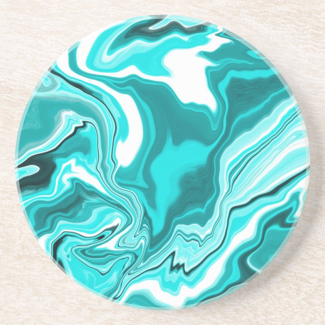 Dessous De Verre En Grès Turquoise, Turquoise et Marbre blanc (Devant)