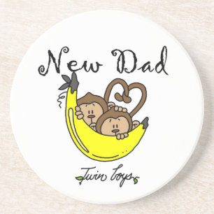 Dessous De Verre En Grès Twin Boys Singes Nouveau Papa Cadeaux