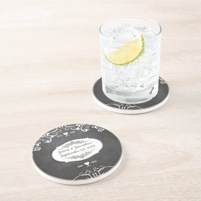 Dessous De Verre En Grès Typographie de tableau noir pour mariages (Côté)