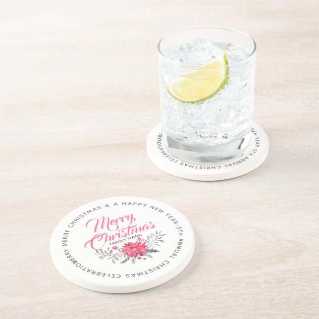 Dessous De Verre En Grès Typographie moderne Joyeux Bouquet de Noël (Côté)