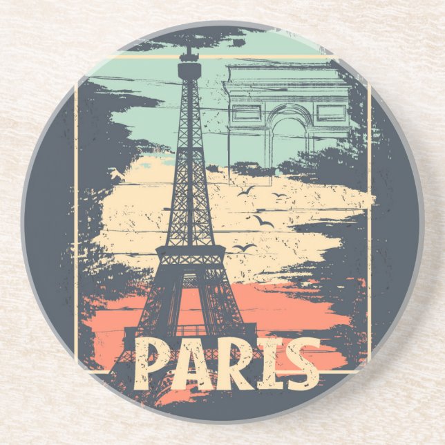 Dessous De Verre En Grès Typographie parisienne : affiche Eiffel abstraite. (Devant)