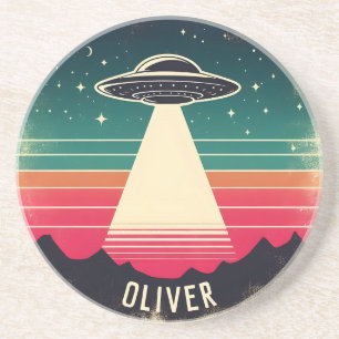 Dessous De Verre En Grès UFO Vintage au Coucher de Soleil Personnalisé