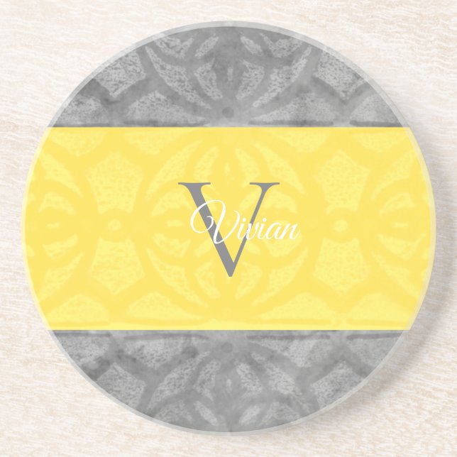 Dessous De Verre En Grès Ultimate Grey et illuminant Monogramme jaune Thé (Devant)