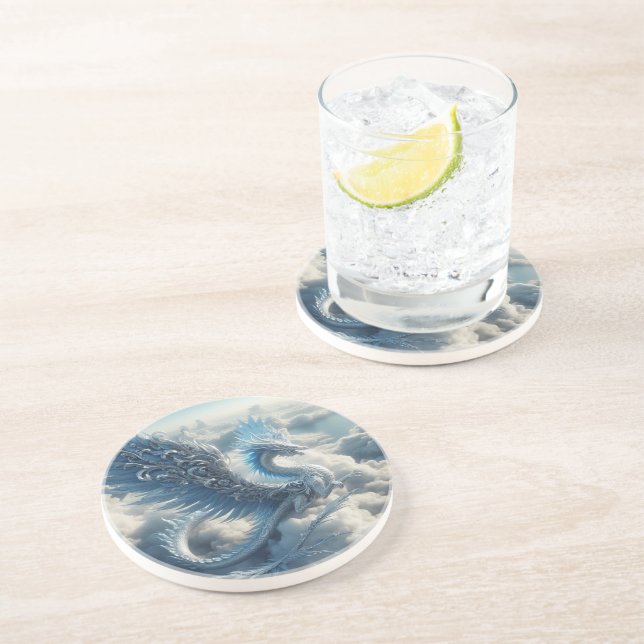 Dessous De Verre En Grès Un dragon superbe entouré de nuages (Côté)