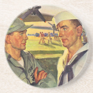 Dessous De Verre En Grès Un soldat de la Seconde Guerre mondiale rencontre 