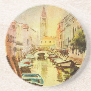 Dessous De Verre En Grès Une vue du canal avec des bateaux et des bâtiment