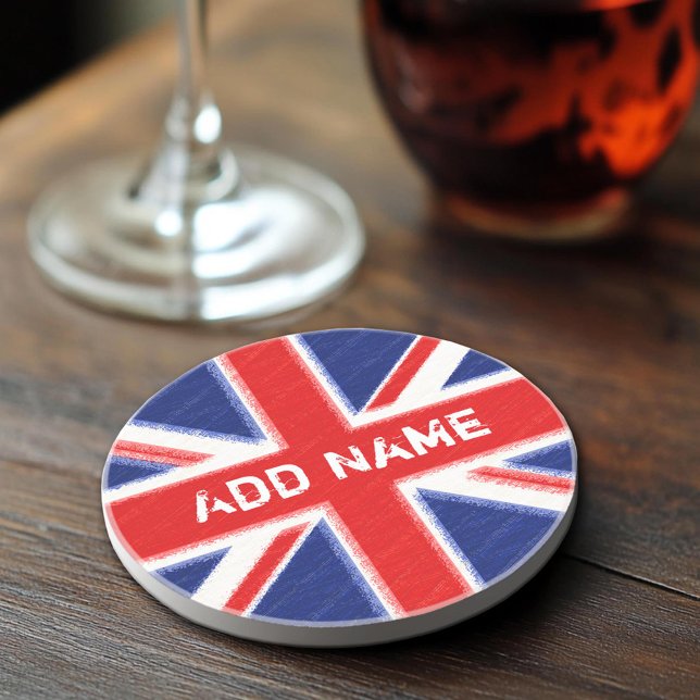 Dessous De Verre En Grès Union Jack avec zone de personnalisation (Sandstone Coaster)